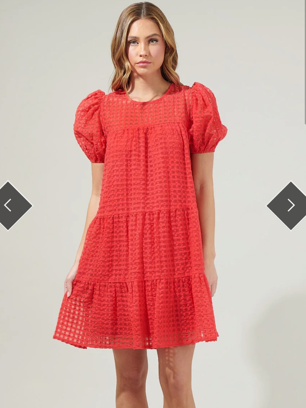 Sugarlips Coral Red Puff-Sleeve Tiered Mini Dress